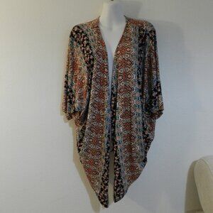 Mixed vertical floral print open front short sleeve rayon cotton kimono/coverup